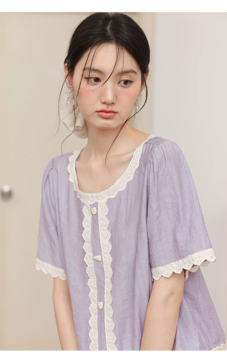 大尺碼紫色短袖襯衫女2026新款襯衫蕾絲拼接巨好看的夏日上衣,大尺碼紫色短袖襯衫女2026新款襯衫蕾絲拼接巨好看的夏日上衣,HBFS1248,大尺碼紫色短袖襯衫女2026新款襯衫蕾絲拼接巨好看的夏日上衣,中大尺碼,蕾絲花邊