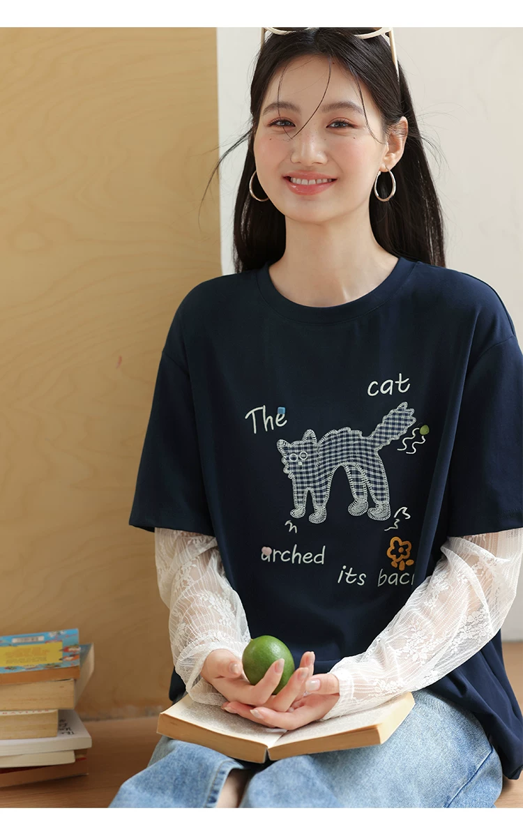 大尺碼蕾絲拼接長袖T恤早秋女裝2026新款寬鬆貓咪刺繡上衣女,大尺碼蕾絲拼接長袖T恤早秋女裝2026新款寬鬆貓咪刺繡上衣女,HBFS1301,大尺碼蕾絲拼接長袖T恤早秋女裝2026新款寬鬆貓咪刺繡上衣女,中大尺碼,蕾絲拼接