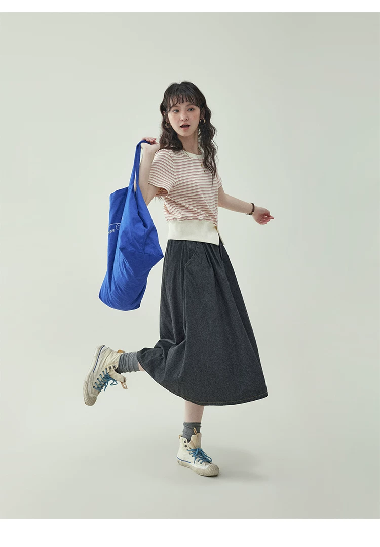 甜美條紋收腰短T恤女夏季新款開叉短袖上衣,甜美條紋收腰短T恤女夏季新款開叉短袖上衣,HBFS1359,甜美條紋收腰短T恤女夏季新款開叉短袖上衣,開衩造型,短款版型