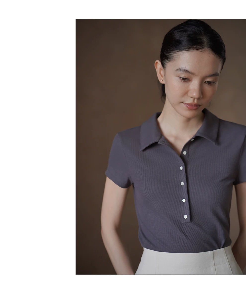 高支親膚彈性Polo領上衣合身顯瘦正肩短袖半開門襟T恤女,高支親膚彈性Polo領上衣合身顯瘦正肩短袖半開門襟T恤女,HBFS1378,高支親膚彈性Polo領上衣合身顯瘦正肩短袖半開門襟T恤女,開襟排釦,彈性親膚