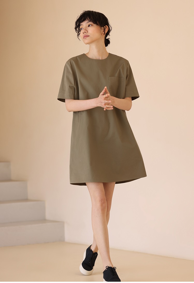 定製100%棉斜紋紗卡廓形立體剪裁休閒連身裙洋裝
