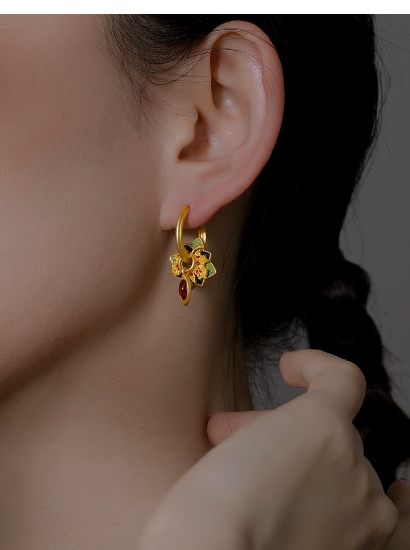 新品中式琺瑯滴釉幾何耳環女小眾高級感設計一款多戴耳飾