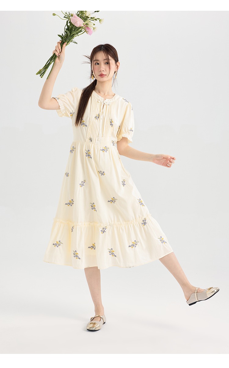 大尺碼新中式洋裝刺繡女裝中國風裙子女新品夏季A字裙連身裙