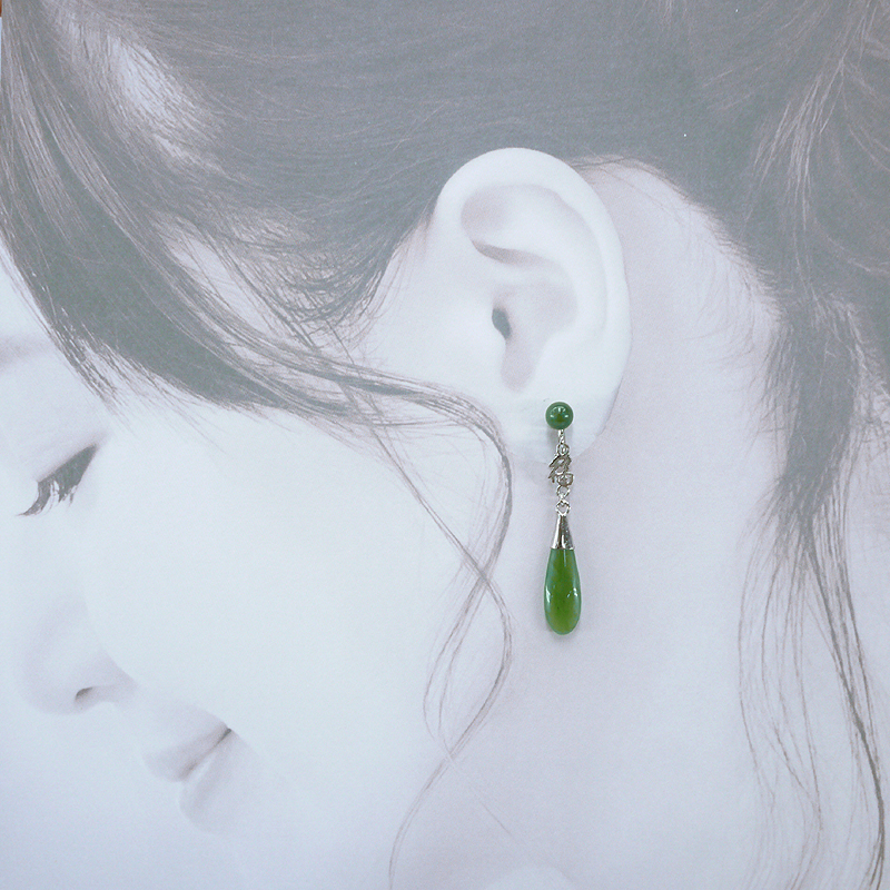 《聖宏》台灣玉7x21mm水滴形垂墬式耳夾耳環-福