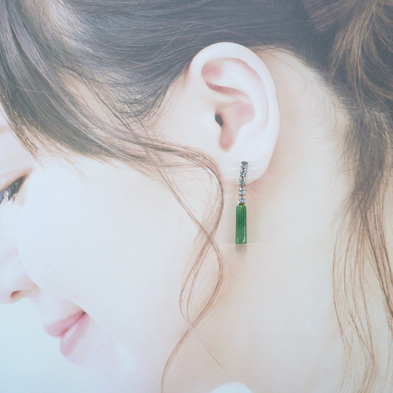 《聖宏》台灣玉4x14mm垂墬耳針耳環