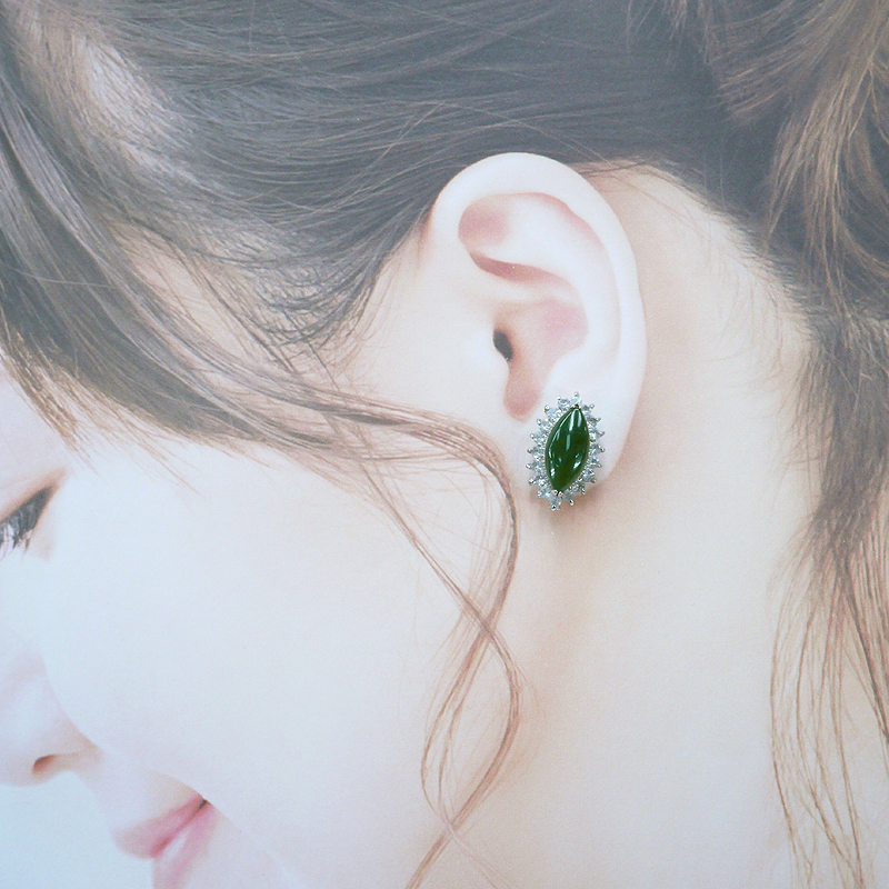 《聖宏》台灣玉7x15mm馬眼形水鑽耳針耳環
