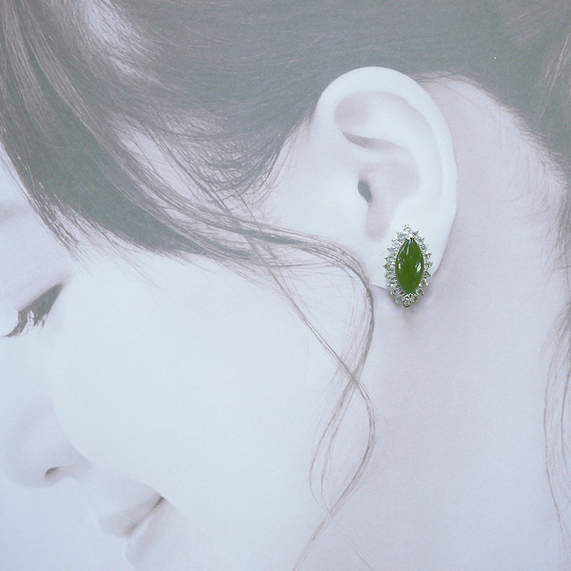 《聖宏》台灣玉7x15mm馬眼形水鑽耳夾耳環(A5-1L02)