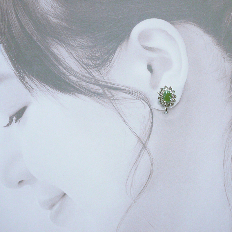 《聖宏》台灣玉5x7mm橢圓形水鑽耳夾耳環