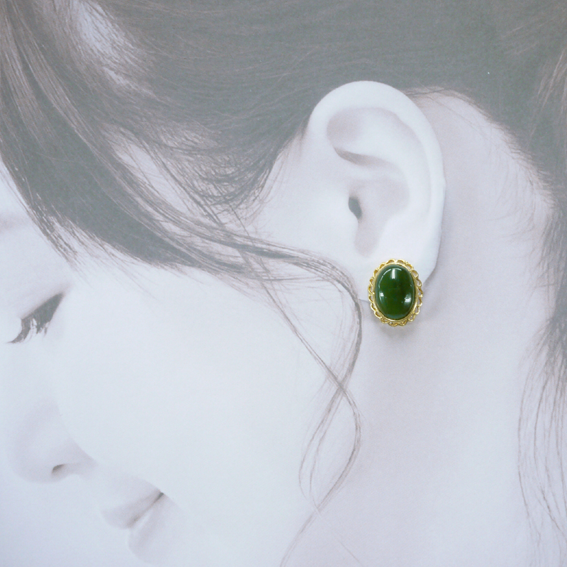 《聖宏》台灣玉10x13mm橢圓形耳夾耳環