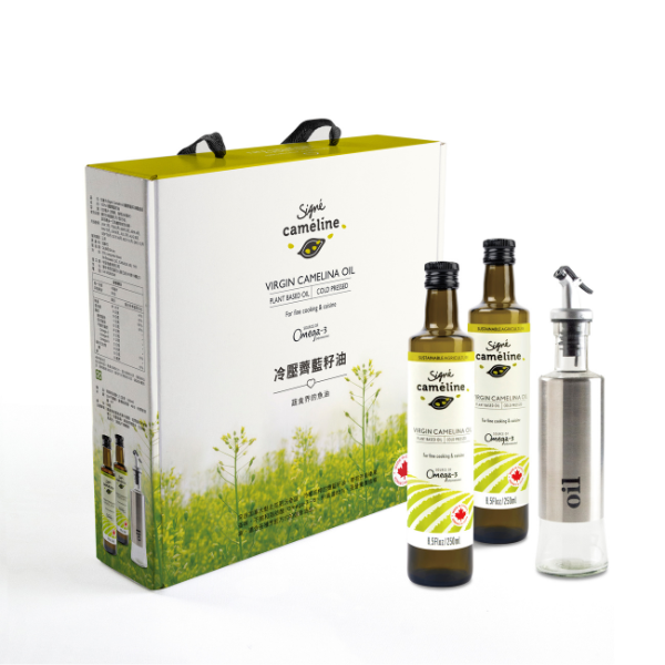 《Signe Cameline》加拿大冷壓薺藍籽油Camelina Oil 二入禮盒 送玻璃油壺