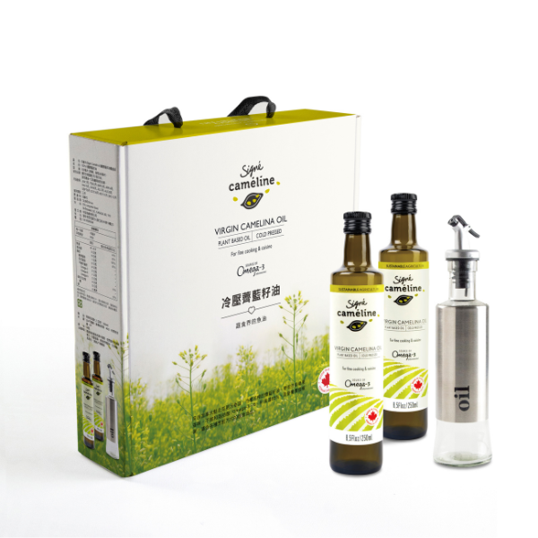 《Signe Cameline》加拿大冷壓薺藍籽油Camelina Oil 二入冷壓禮盒(送玻璃油壺)