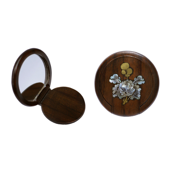 《聖宏》鑲貝原木圓形鏡子