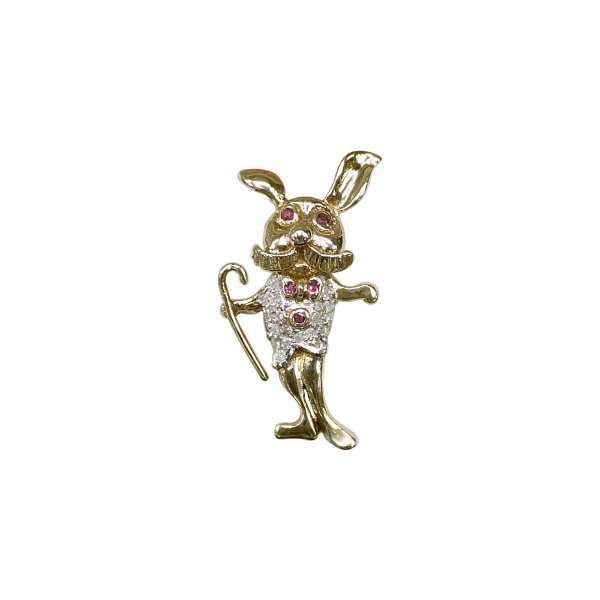《聖宏》鑽石魔術兔14K金別針針/墬子雙用