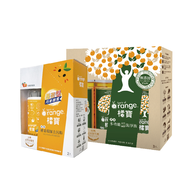 《橘寶》 濃縮多功能洗淨液 300ml*3入(附噴頭*1)+活氧酵素粉*2罐(1盒入)