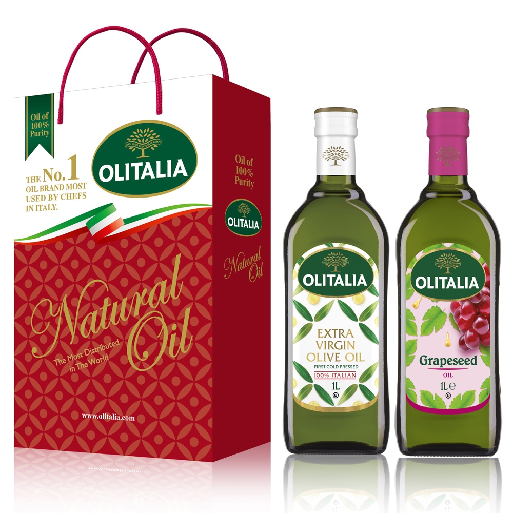 《Olitalia奧利塔》特級初榨橄欖油+葡萄籽油禮盒組(1000mlx2瓶)