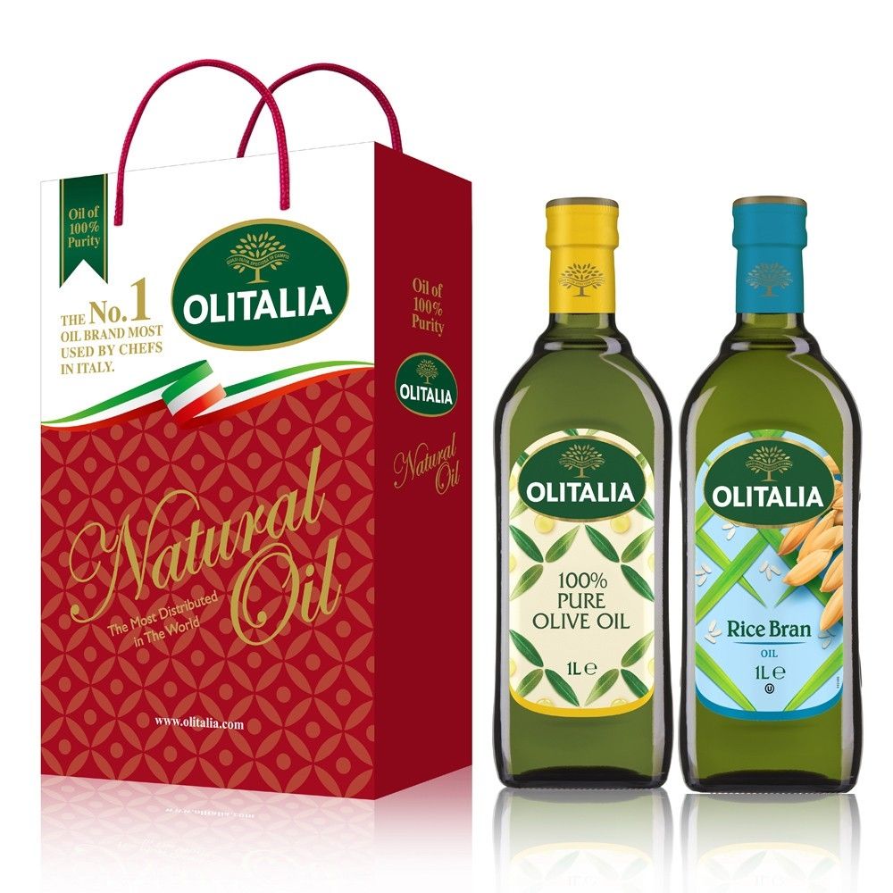 《Olitalia奧利塔》純橄欖+玄米油禮盒組(1000ml/瓶，共2瓶)