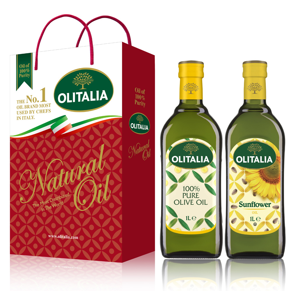 《Olitalia奧利塔》純橄欖油+葵花油禮盒組(1000ml/瓶，共2瓶)