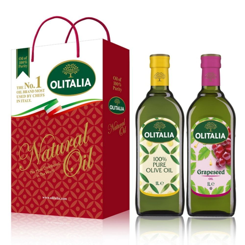 《Olitalia奧利塔》純橄欖油+葡萄籽油禮盒組(1000ml/瓶，共2瓶)