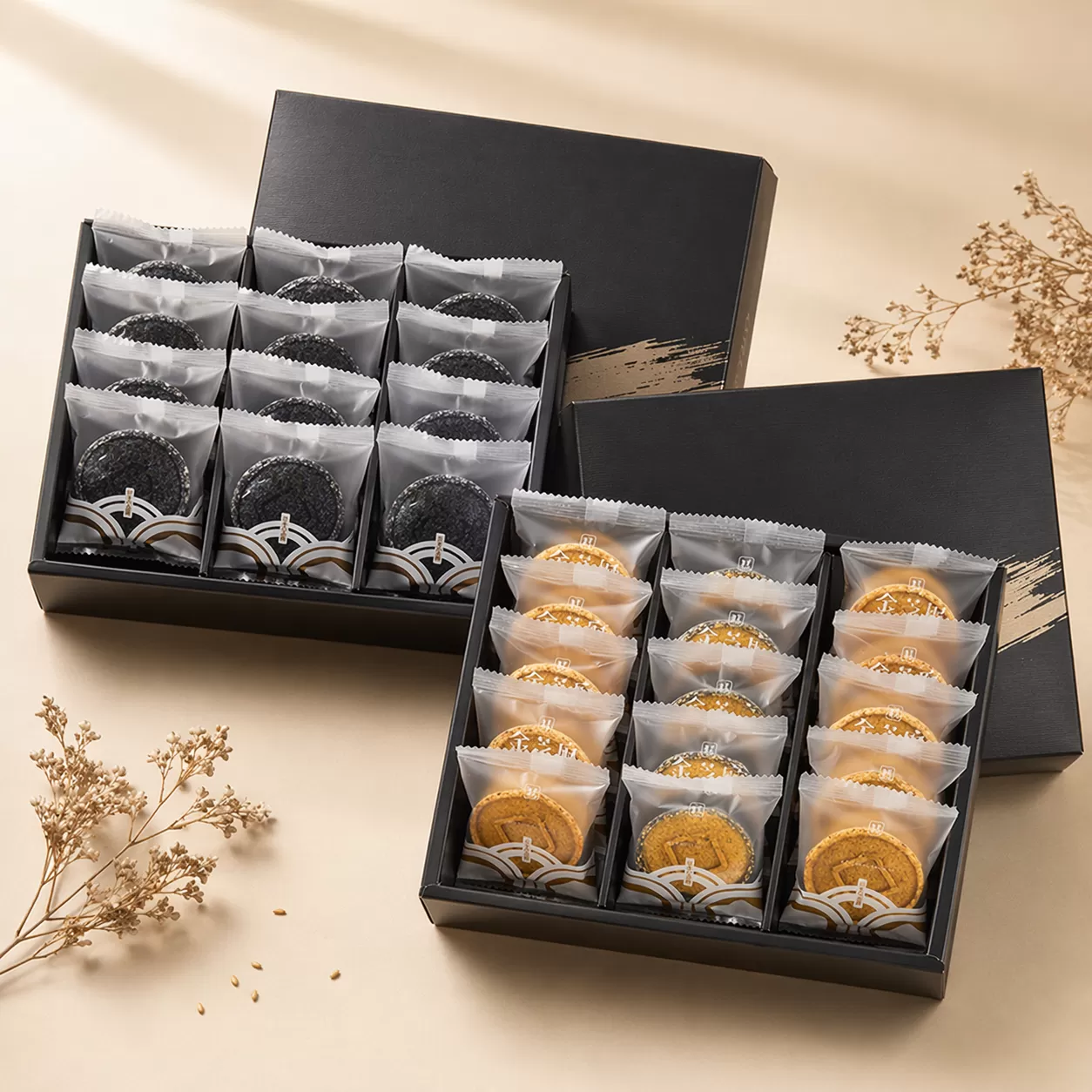 《九品元》頂級黑芝麻糕(15入/盒)1盒+頂級金芝麻糕(15入/盒)2盒 ｜ 免運