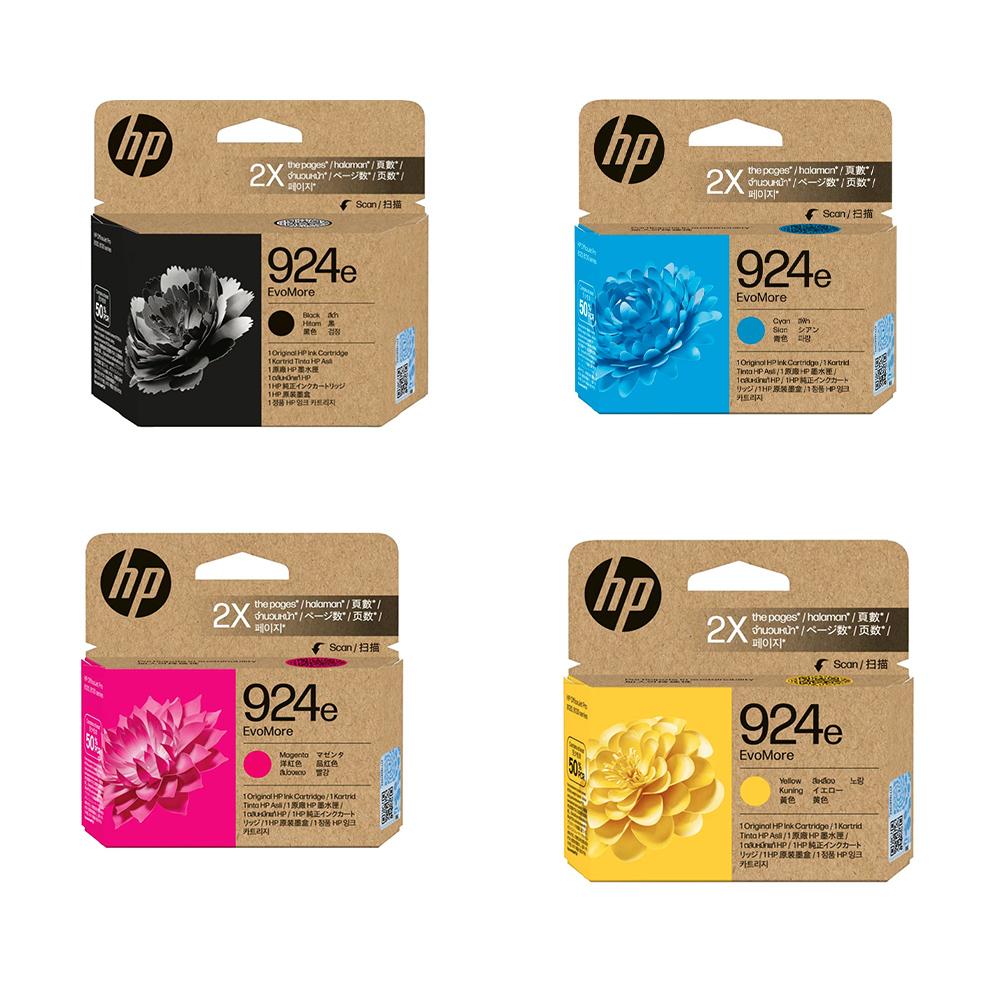 HP 924E 原廠高容量1黑3彩墨水盒  (4K0V0NA/4K0U7NA/4K0U8NA/4K0U9NA)