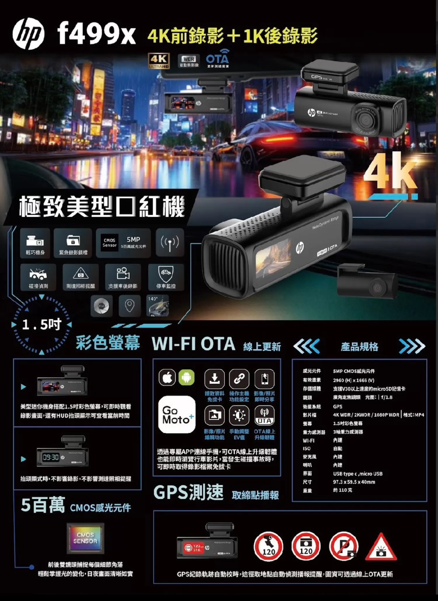 HP 惠普 F499x 雙錄 4K超高畫質+測速+WIFI 極致美學口紅機,F499x_2,HP惠普F499x雙錄4K超高畫質+測速+WIFI極致美學口紅機,商品特點,行車紀錄器,前後雙錄影
