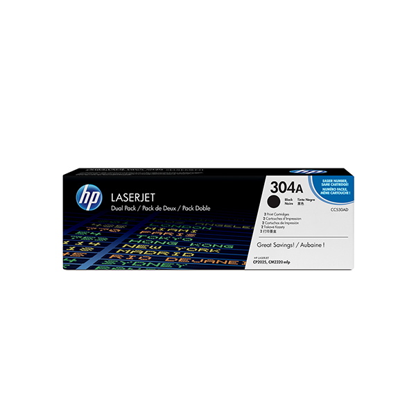 HP 304A 黑色原廠 LaserJet 碳粉匣2入組(CC530AD)