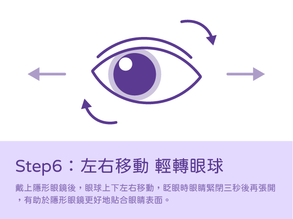隱眼怎麼戴教學Step6：左右移動輕轉眼球