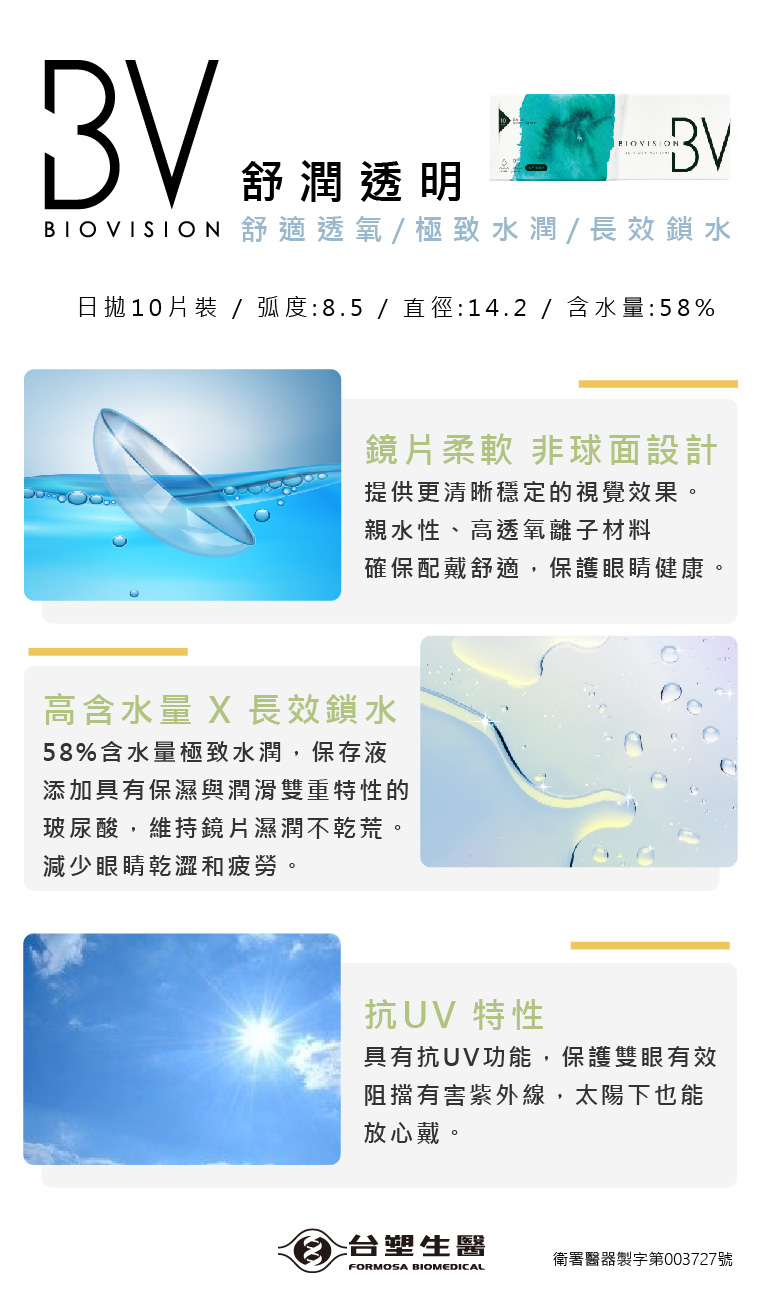 台塑生醫隱形眼鏡,biovision康視騰,透明日拋10片裝