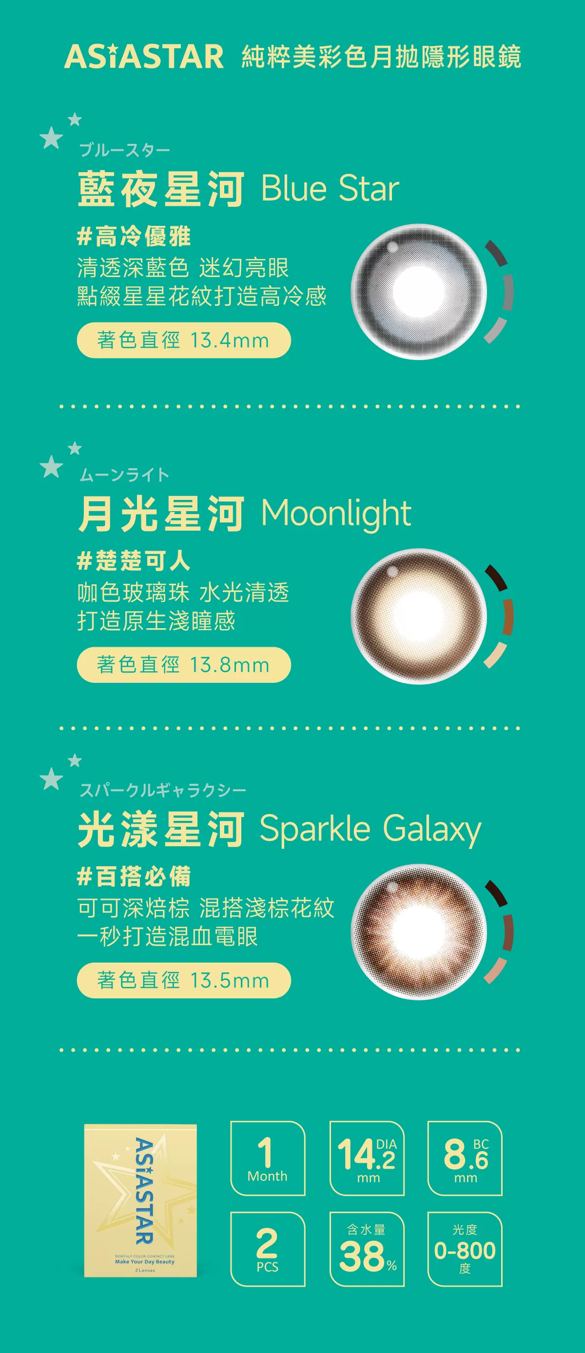 ASIA STAR 純粹美彩色月拋2片裝Blue Star 藍夜星河
