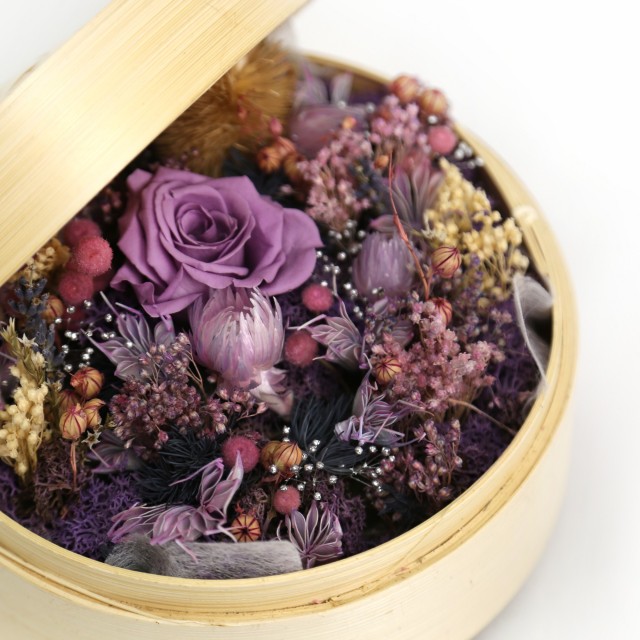 【Flower Plus】永生乾燥花禮盒-丁香紫 (竹蒸籠款)