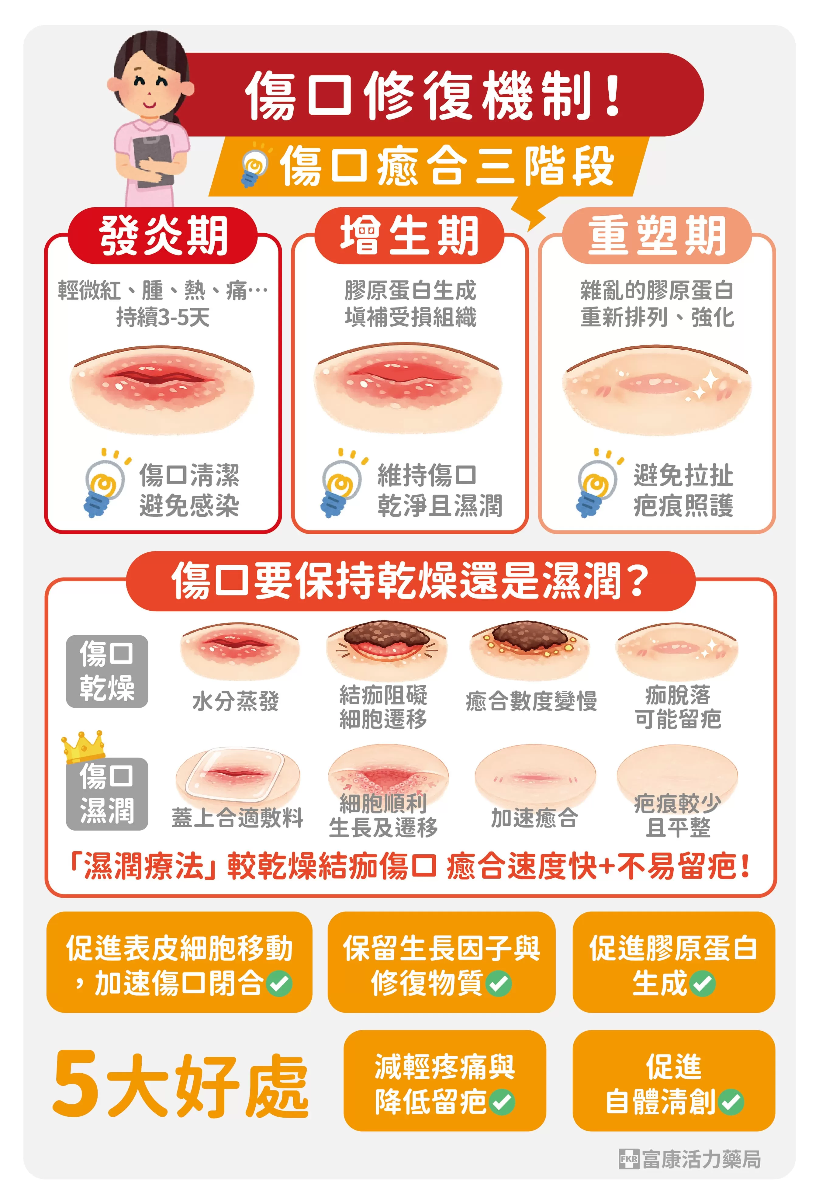 傷口修復,濕潤傷口,傷口要濕還是乾,傷口修復過程,傷口復原