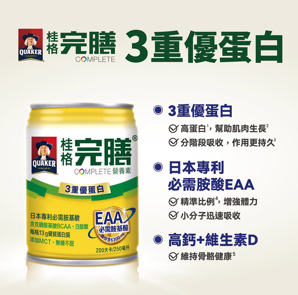【2箱贈4罐，加贈白蘭洗衣精1.6kg】桂格 完膳營養素 (3重優蛋白-無糖不甜) 250mlx24入(箱)