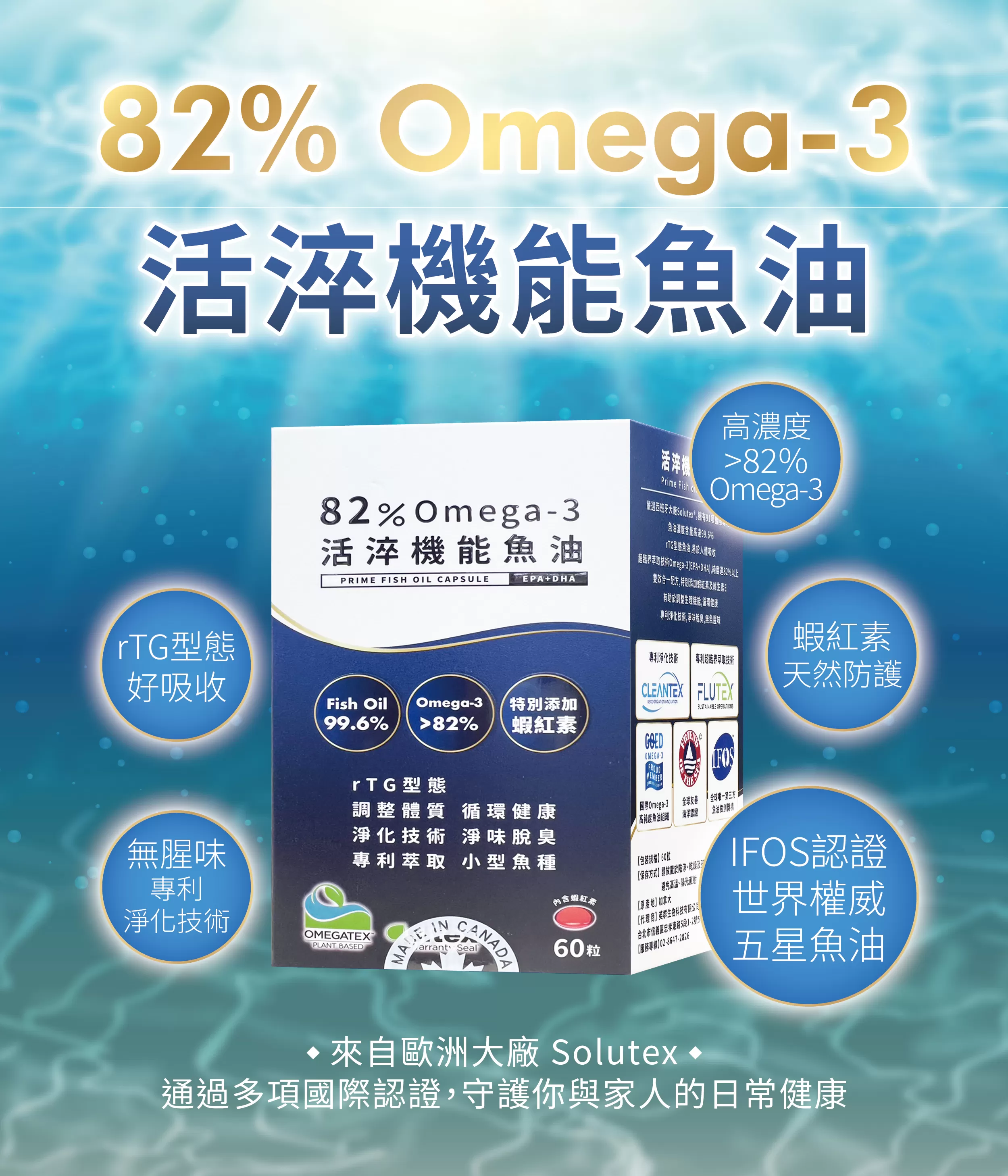 【多件優惠】82% Omega-3 活淬機能魚油 60粒/盒
