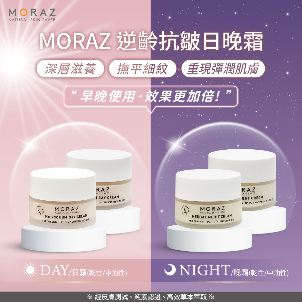 【買一送一】Moraz逆齡抗皺日霜50 mL+晚霜50 mL(乾性皮膚)