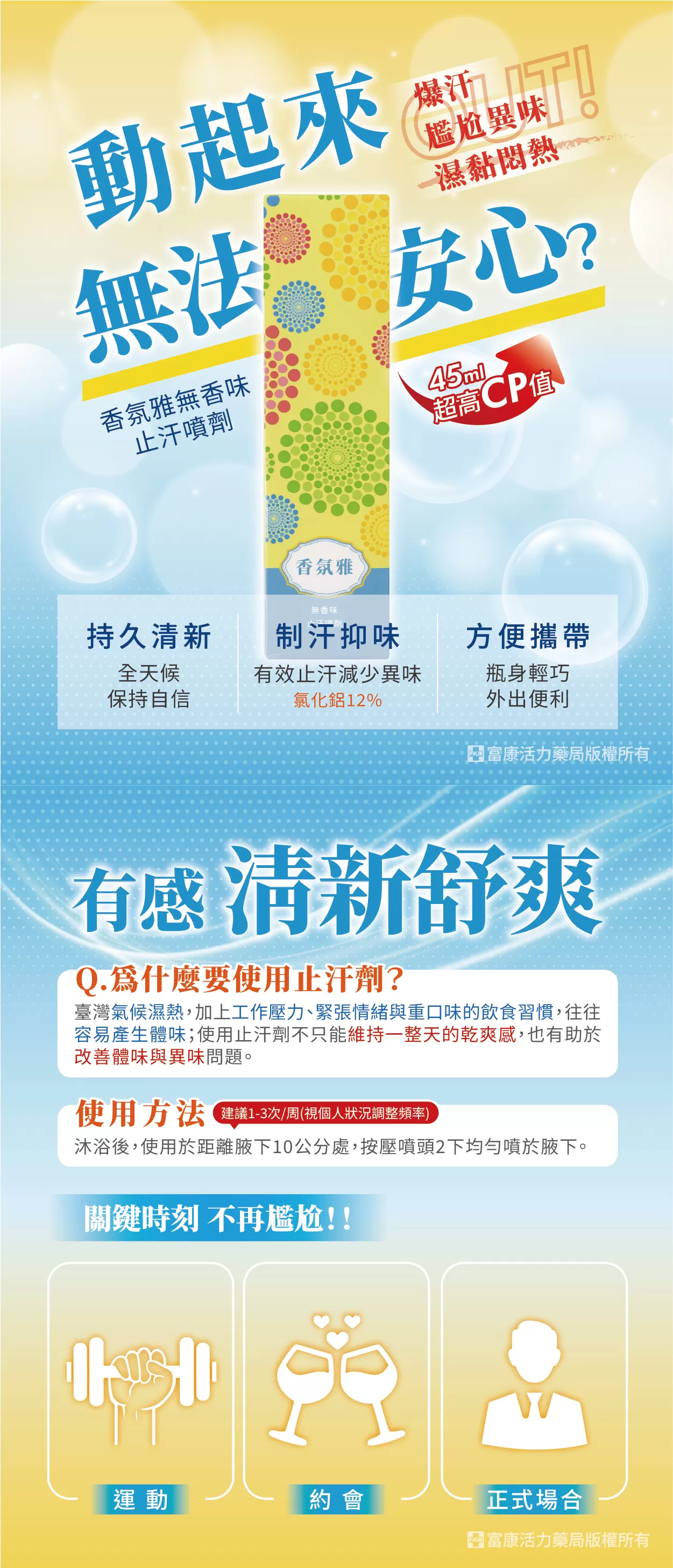 【多件優惠】香氛雅 無香味止汗噴劑 45ml/瓶,香芬雅,香氛雅,腋下濕,狐臭,爆汗