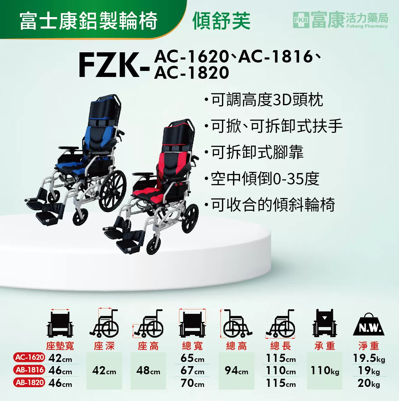【富士康】鋁製輪椅 傾舒芙 FZK-AC系列【輪椅B款】｜廠商直送,▲如有長照及身障補助需求請加LINE洽詢▲,U60980001,【富士康】鋁製輪椅傾舒芙FZK-AC系列【輪椅B款】｜廠商直送,輪椅B款,鋁製