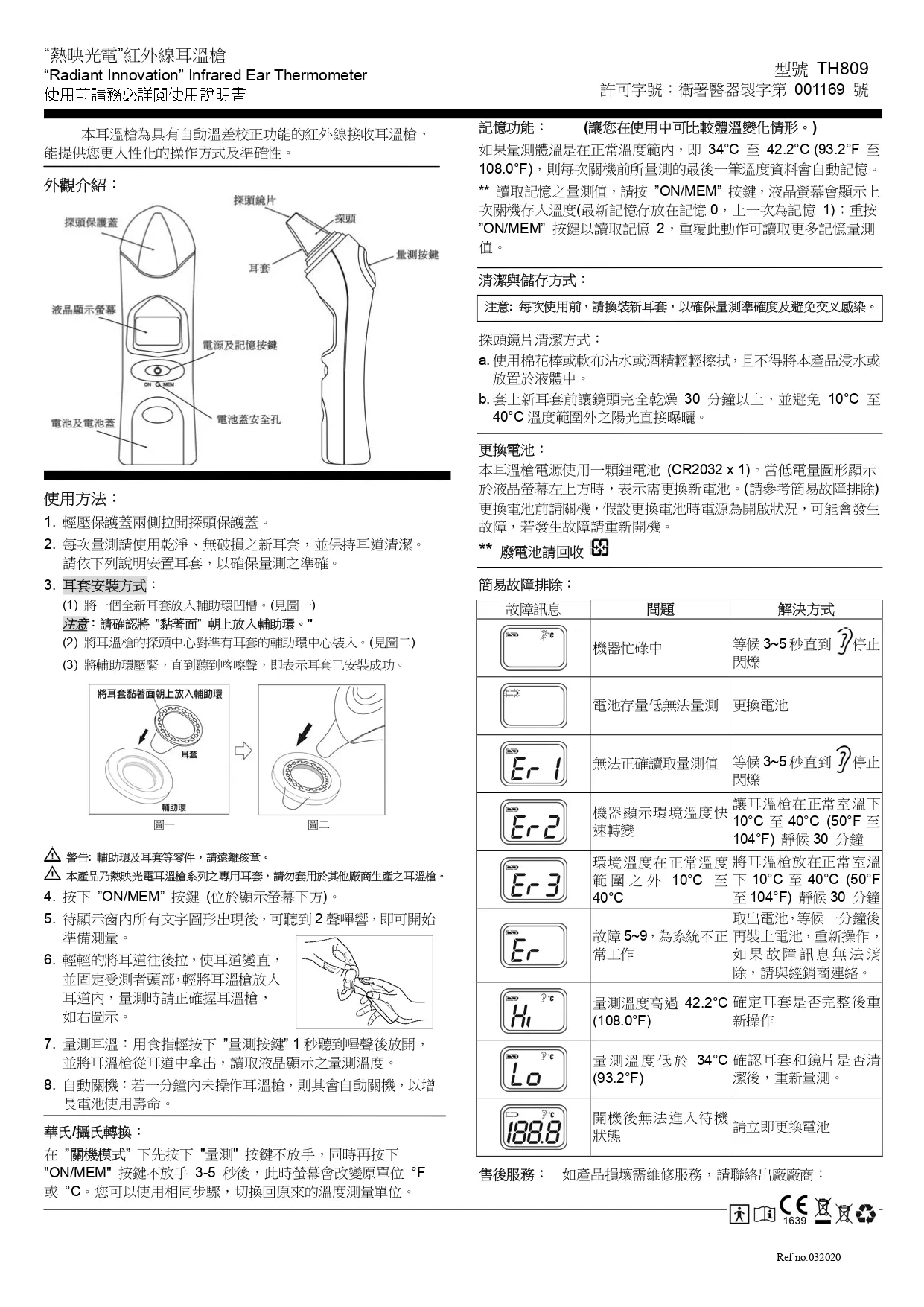 Rossmax優盛 紅外線耳溫槍 TH809,推薦耳溫槍,▲台灣製造醫院使用▲,U61110015,Rossmax優盛紅外線耳溫槍TH809,醫材用品