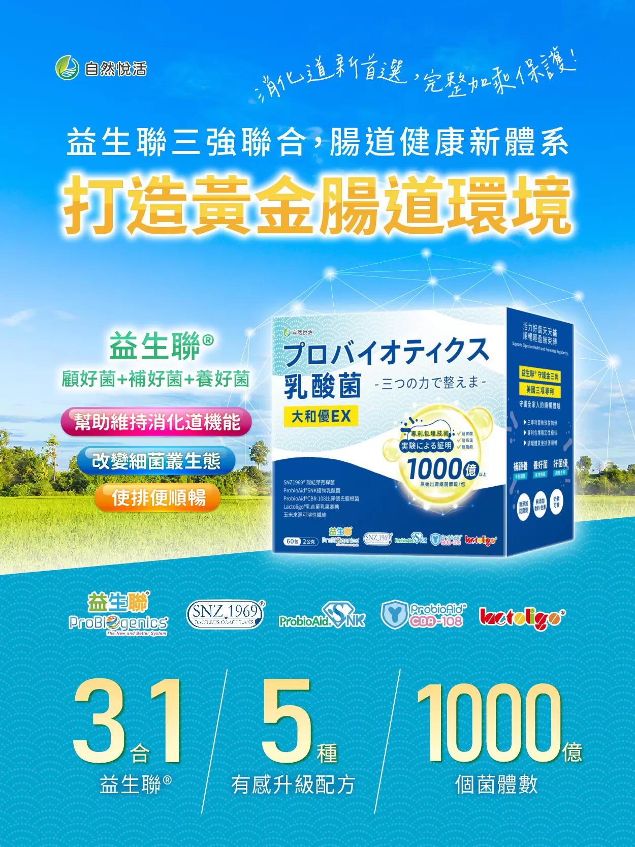 《自然悅活》大和優EX專利益生菌  60包/盒,優生菌,活菌,促進蠕動,菌群,腸道