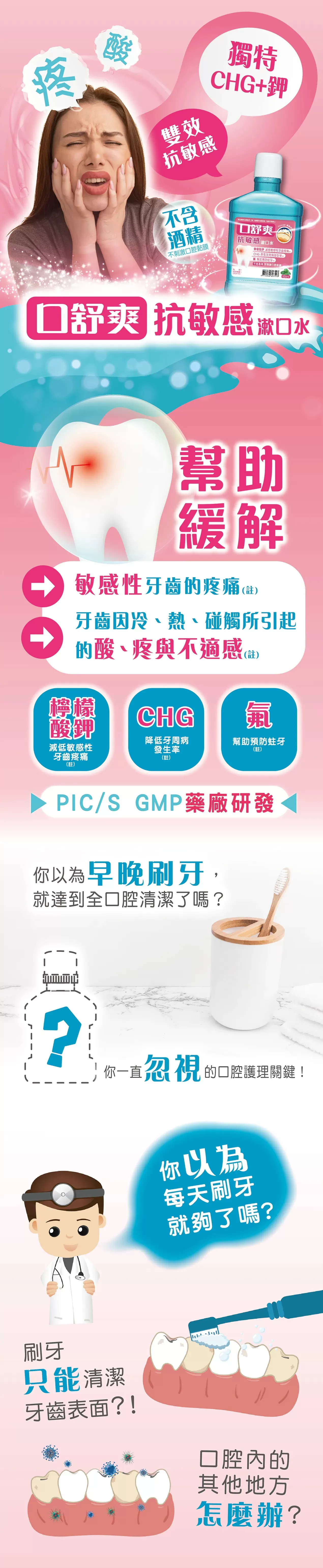 西德 口舒爽抗敏感漱口水 600ml/瓶,口氣清新,口腔清潔,牙周病,抗敏感,敏感漱口水