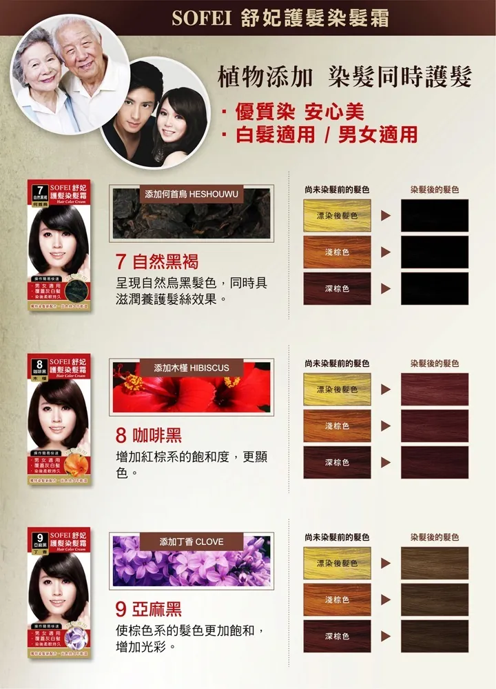 【99專區】SOFEI舒妃 護髮染髮霜 50g - 8號咖啡黑 9號亞麻黑