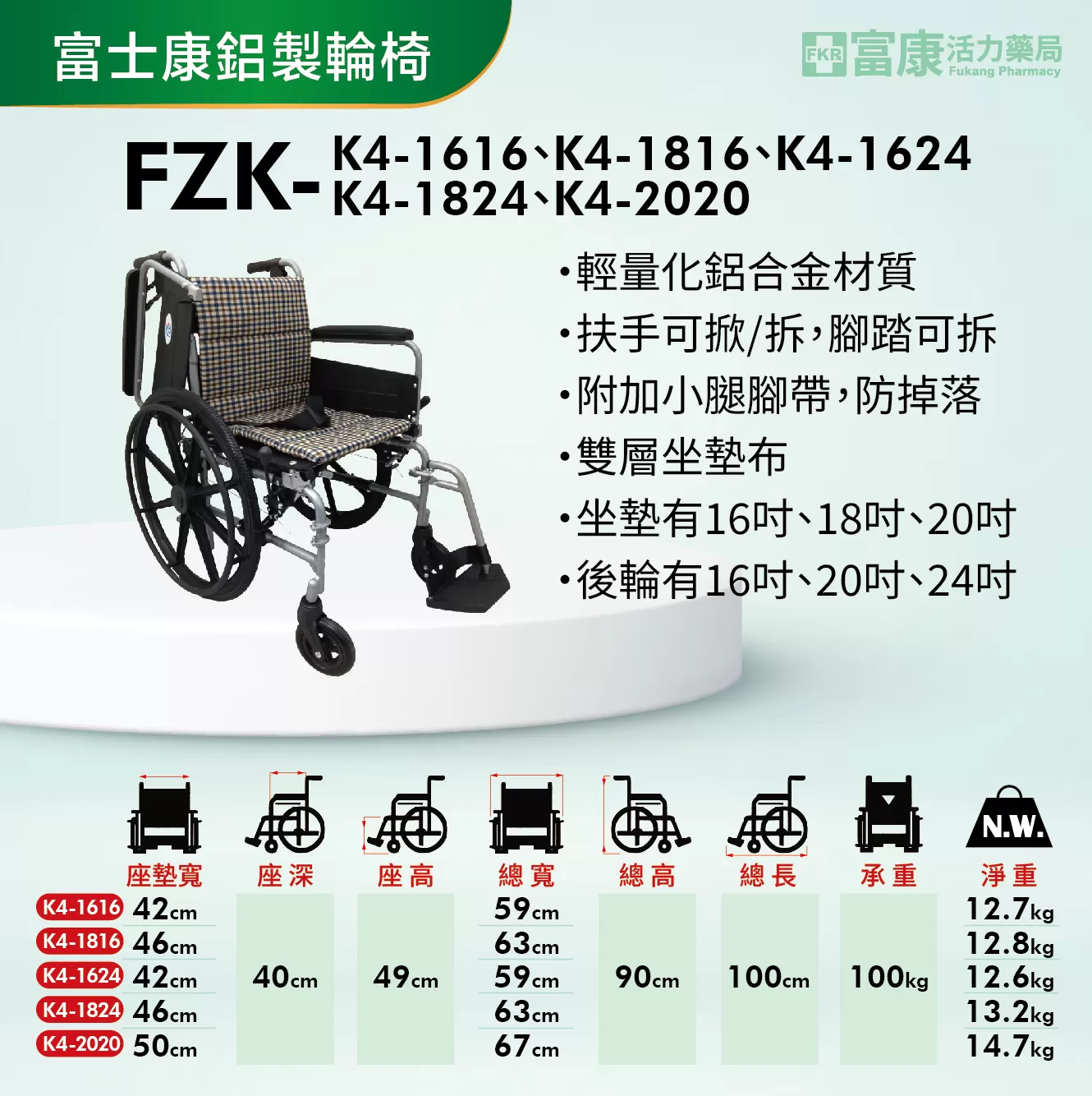 【富士康】鋁製輪椅 FZK-K4系列【輪椅B款】｜廠商直送,▲如有長照及身障補助需求請加LINE洽詢▲,U60910001,【富士康】鋁製輪椅FZK-K4系列【輪椅B款】｜廠商直送,輪椅B款,鋁製