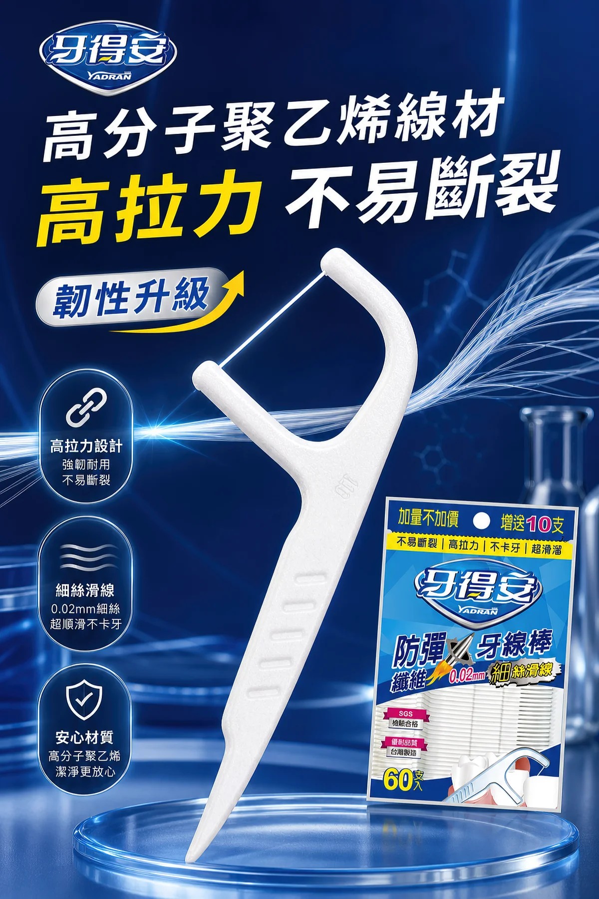 牙得安 防彈牙線棒(藍) 60支/包,清潔齒縫,牙籤,牙線,牙線棒,牙德安