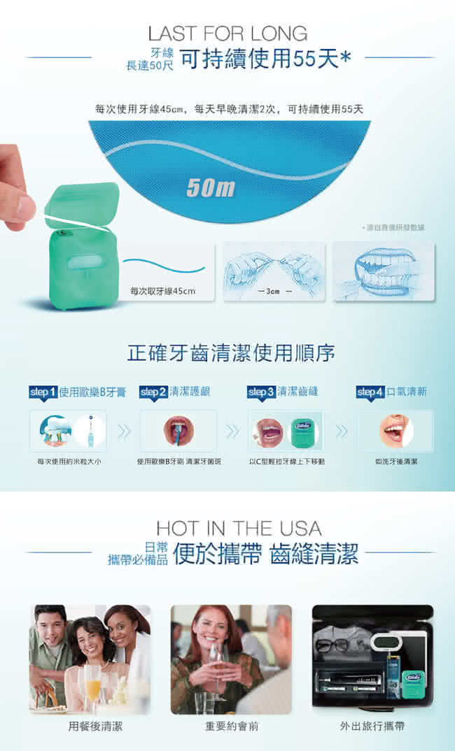 Oral-B 歐樂B 超滑牙線 50公尺,剔牙,牙籤,牙縫刷,F00451,Oral-B歐樂B超滑牙線50公尺
