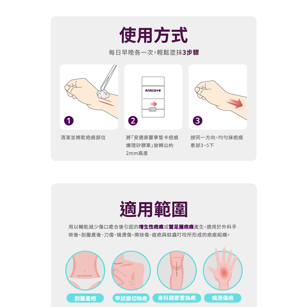 Anscare安適康 蕾寧皙卡疤痕護理矽膠筆 4g/9.2g,疤痕,去疤筆,除疤筆,傷口癒合,傷口照護