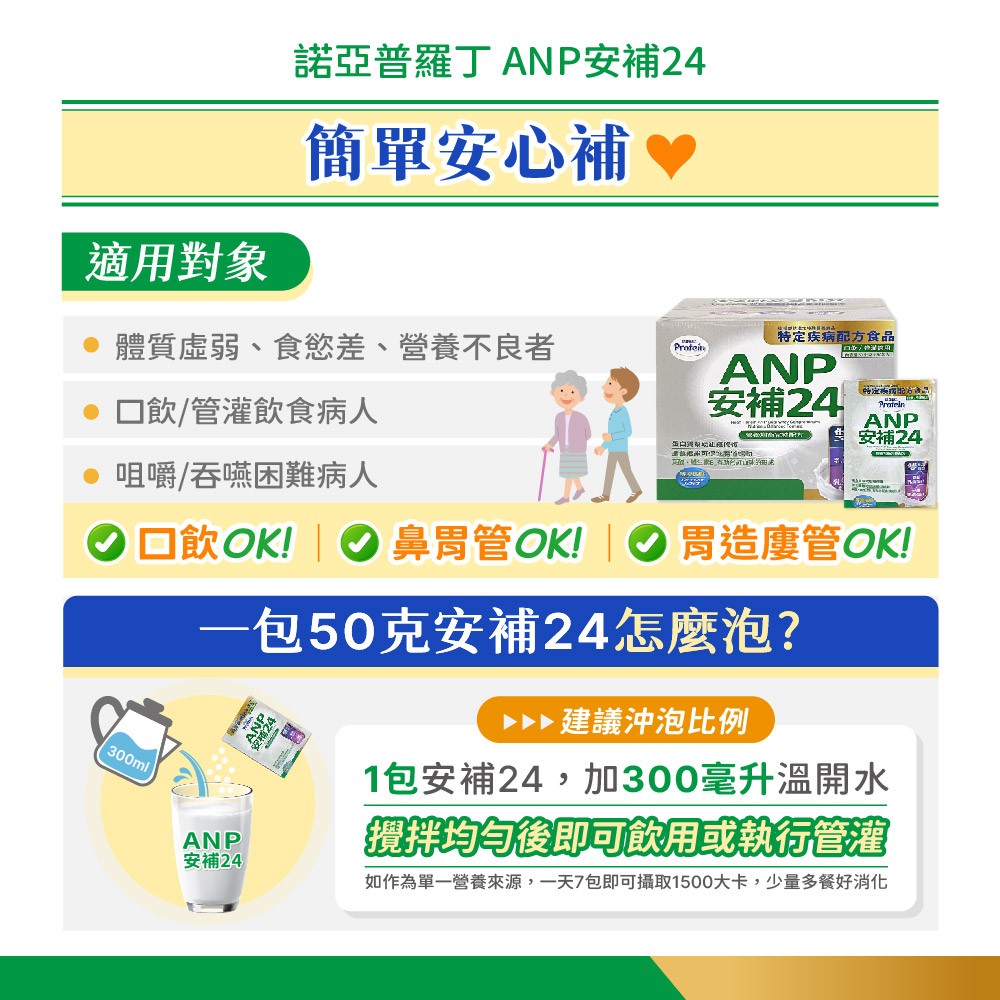 諾亞普羅丁 安補24 營養均衡完整配方 50入/盒,奶粉隨身包,沖泡奶粉,營養奶粉,補充營養,吞嚥困難