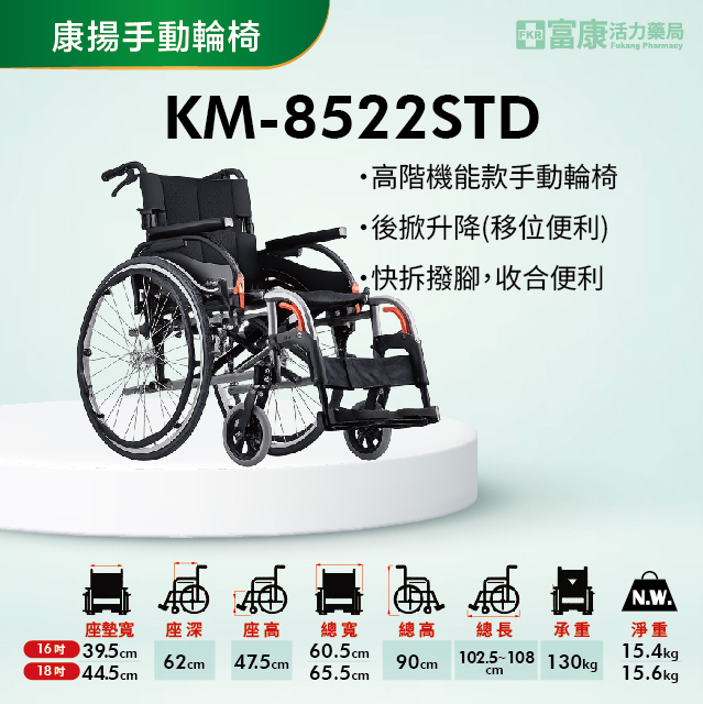 【Karma康揚】手動輪椅 變形金剛標準款 KM-8522STD 16吋/18吋【輪椅B款】【附加功能a款】｜廠商直送【輪椅B款】｜廠商直送,▲如有長照及身障補助需求請加LINE洽詢▲,U61020006,【Karma康揚】手動輪椅變形金剛標準款KM-8522STD16吋/18吋【輪椅B款】【附加功能a款】｜廠商直送【輪椅B款】｜廠商直送,輪椅B款,鋁製