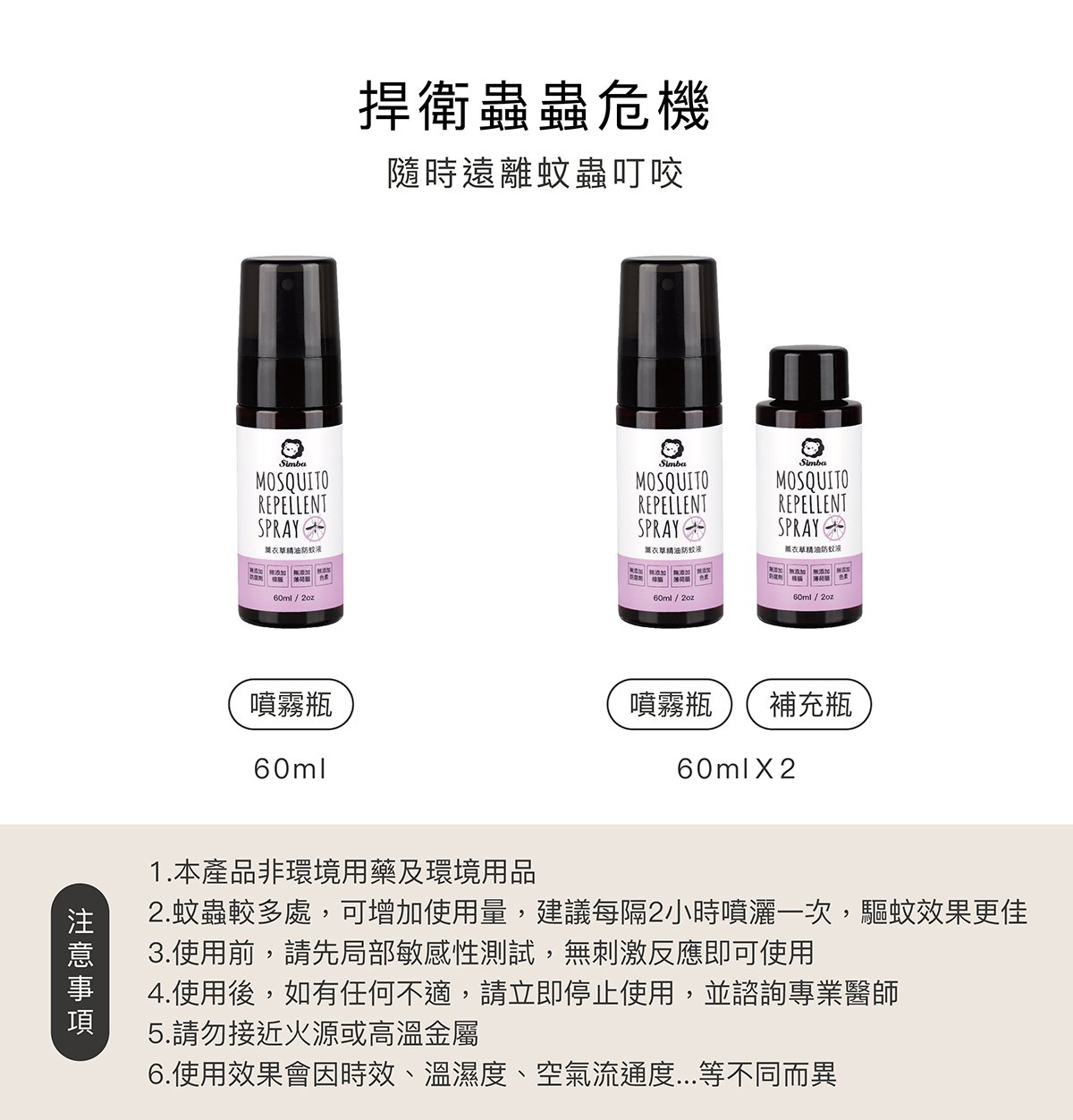 小獅王辛巴  薰衣草精油防蚊液 噴霧型 60ml/組合,防蚊用品,防蚊噴霧,小獅王,▲不含化學DEET▲,U61410001