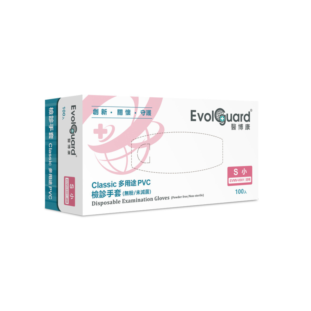 Evolguard醫博康  PVC手套/檢診手套_透明無粉 S/M/L/XL (100pcs/盒)