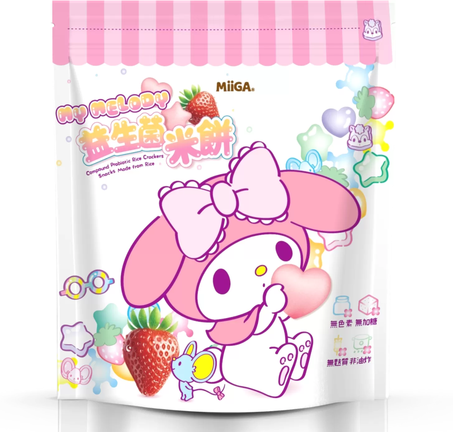 【益生菌米餅】100%台灣米製作/三麗鷗聯名/星星愛心造型『米心星』草莓口味