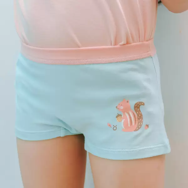女童四角褲-古靈精怪的條紋松鼠(粉藍)